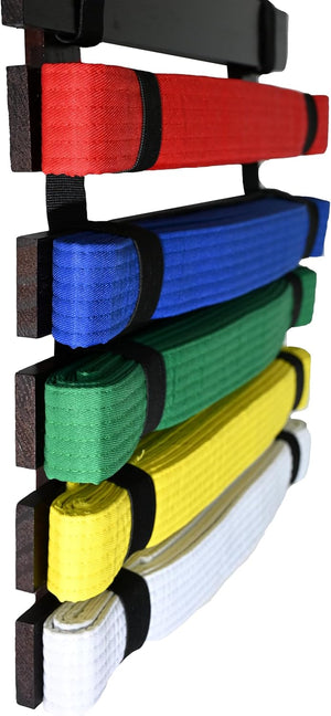Karate Belt Display Rack, Dark Cherry 15 or 12 Belt Taekwondo, BJJ Belt Display Rack with Stickers (Copy)