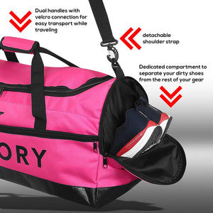 Victory Martial Arts Large Breathable Duffle Bag for MMA Gear, Boxing Gear, Gym or other Sports in Black and Pink